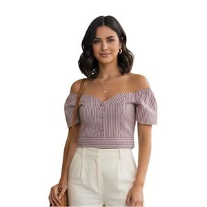 Superdown‎ puff sleeve plaid Button Front Crop Top